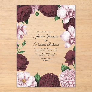 Navy Blau und Rosé Moderne Botanische Hochzeit Acryleinladungen