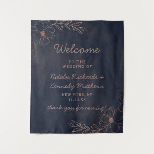 Navy Blau und Roségold-Folie Florale Hochzeitsbegr Wandteppich