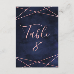Navy Blau und Roségold geometrische Tischnummern