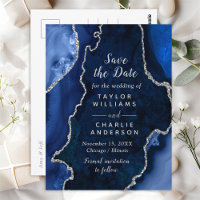 Navy Blau und Silber Achat-Marmor Save The Date