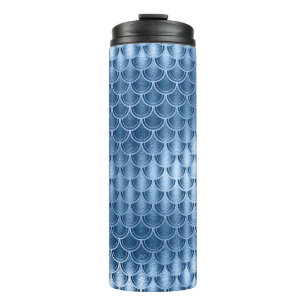 Navy Blau und Silber Glitter Meerjungfrau Schuppen Thermosbecher