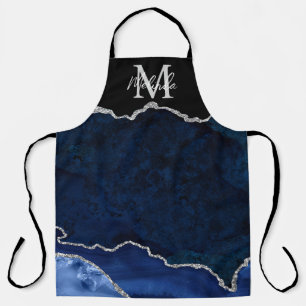 Navy Blau und Silber Marmor Achat Schürze