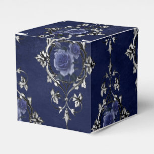 Navy Blau und Silber viktorianisches florales Dama Geschenkschachtel