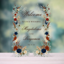 Navy Blau und verbrannte Orange Florale Hochzeitsb
