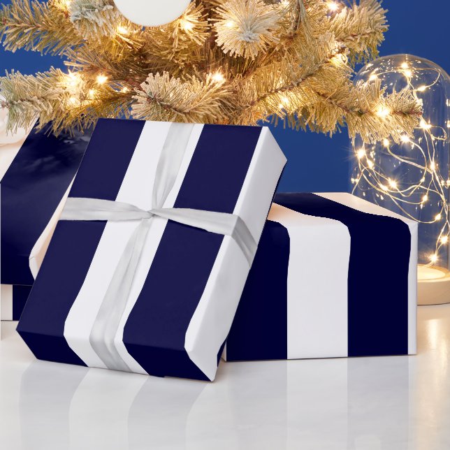 Navy Blau und Weiß Extra großes Streifenmuster Geschenkpapier (Feiertage)