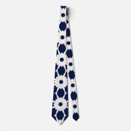 Navy Blau und Weiß Geometrische Blüten Krawatte