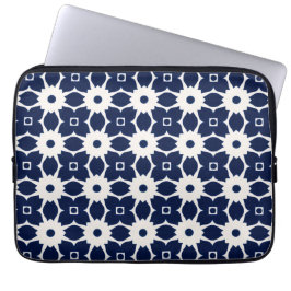 Navy Blau und Weiß Geometrische Blüten Laptopschutzhülle