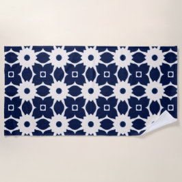 Navy Blau und Weiß Geometrische Blüten Strandtuch