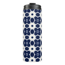 Navy Blau und Weiß Geometrische Blüten