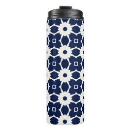 Navy Blau und Weiß Geometrische Blüten Thermosbecher