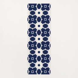 Navy Blau und Weiß Geometrische Blüten Yogamatte