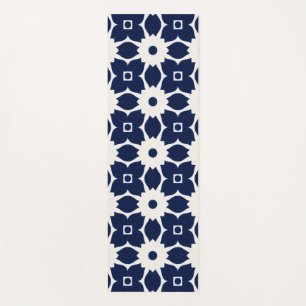 Navy Blau und Weiß Geometrische Blüten Yogamatte