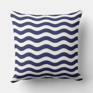 Navy Blau und Weiß Küstenwellenmuster Kissen