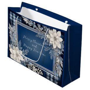 Navy Blau und Weiß Schöne Weihnachtsblumen Große Geschenktüte