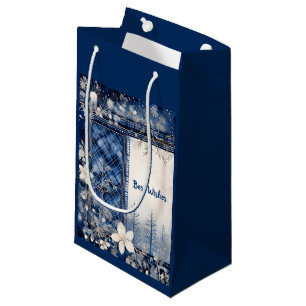 Navy Blau und Weiß Schöne Weihnachtsblumen Kleine Geschenktüte