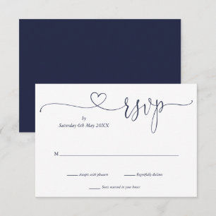 Navy Blau Und Weiß Schrift Herz RSVP Karte