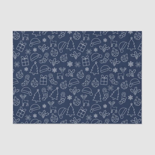 Navy Blau und Weiß Winter Weihnachtsmuster Seidenpapier (Vorderseite)