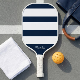 Navy Blau und Weiße Horizontale Streifen Pickleball Schläger