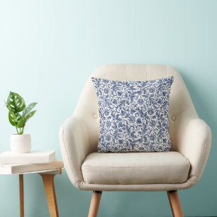 Navy Blau und Weiße Jacobohne Blumenkissen Kissen