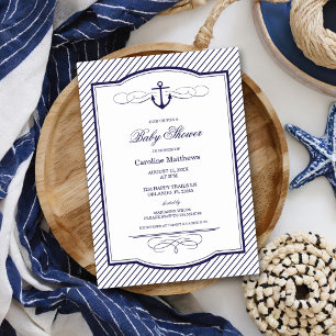 Navy Blau und Weiße Preppy-Küsten-Baby-Party für J Einladung