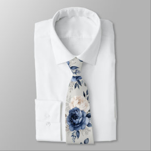 Navy Blau und Weiße Rose Krawatte