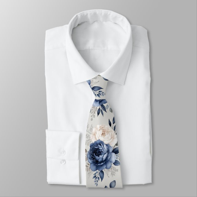 Navy Blau und Weiße Rose Krawatte (Gebunden)