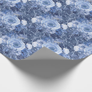 Navy-Blau und Weiße Rosen-Blumen Geschenkpapier