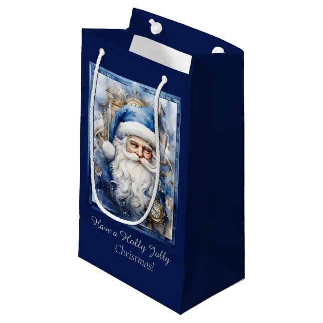 Navy Blau und Weiße Vater Weihnachten Kleine Geschenktüte (Vorderseite Schrägansicht)