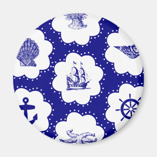 Navy Blau und Weißes Maritimes Muster Magnet