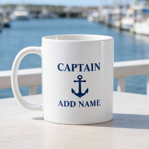 Navy Blau Vintage Anker Kapitän Bootname hinzufüge Kaffeetasse