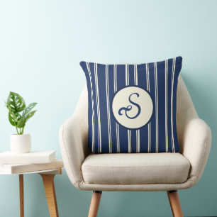 Navy Blau Warmes Elfenbein Klassisch Elegante Stre Kissen