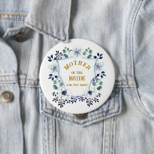 Navy Blau Wasserfarben Floral Mutter der Braut Button