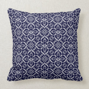 Navy Blau & Weiß Damast Kissen