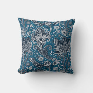 Navy Blau & Weiß Floral Paisley Bohemian Boho Kissen