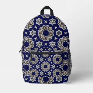 Navy Blau, Weiß & Gold Mandala Punkt Kunst Design Bedruckter Rucksack