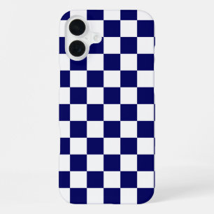 Navy-Blau-Weiß Karomuster iPhone 16 Plus Hülle