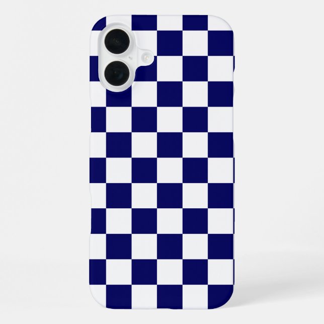 Navy-Blau-Weiß Karomuster iPhone 16 Plus Hülle (Rückseite)