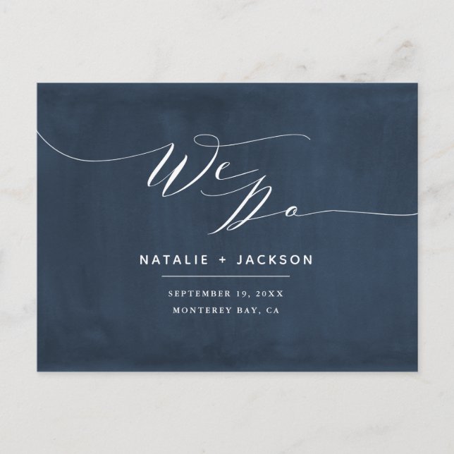 Navy Blau + Weiß machen wir elegante Hochzeit Postkarte (Vorderseite)