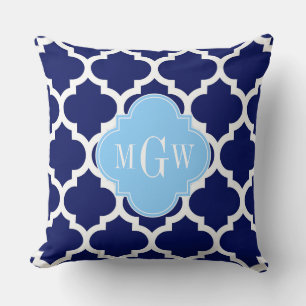 Navy Blau Weiß Marokkanisch #5 Himmelblau Name Mon Kissen