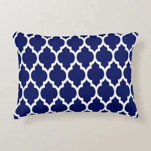 Navy Blau Weiß Marokkanisches Vierblatt-Muster #4 Zierkissen