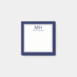 Navy Blau Weiß Monogramm Herren Post-it Klebezettel