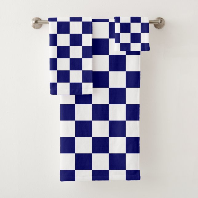 Navy-Blau-Weiß-Schachbrettmuster Badhandtuch Set (Insitu)