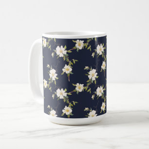 Navy Blau Weiße Blumen Kaffeetasse