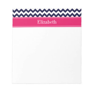 Navy Blau Weiße Chevron Himbeere Namensmonogramm Notizblock