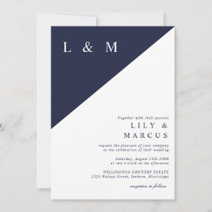 Navy Blau Weiße Elegante Moderne Minimalistische H Einladung