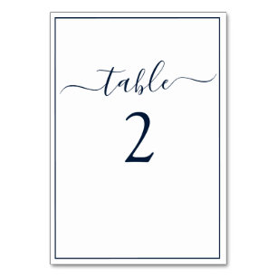 Navy Blau Weiße Kalligrafie Schrift Elegante Hochz Tischnummer