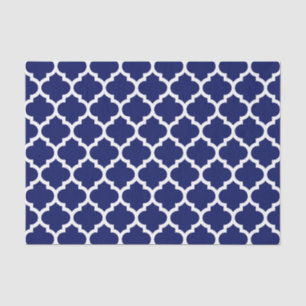 Navy Blau Weiße Marokkanische Quatrefoil-Muster #5 Seidenpapier