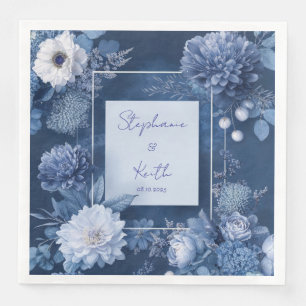 Navy Blau Weiße Monochrome Florale Winterhochzeit Serviette
