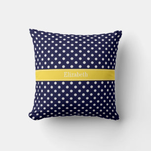 Navy Blau Weiße Punkte Ananas Name Monogramm Kissen