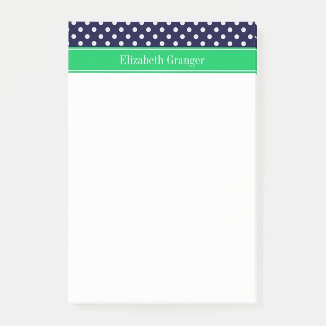 Navy Blau Weiße Punkte Smaragdgrün Namensmonogramm Post-it Klebezettel (Vorderseite)